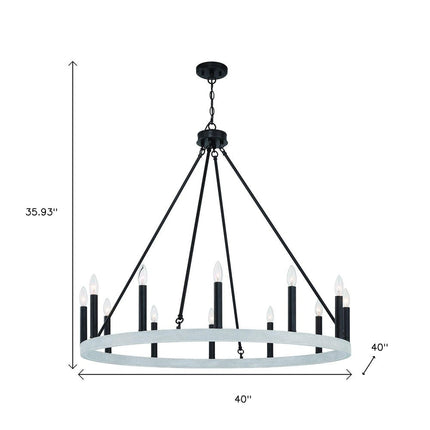 Black And White Candle Style Twelve Light Metal Dimmable Chandelier HomeRoots