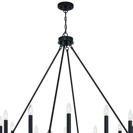 Black And White Candle Style Twelve Light Metal Dimmable Chandelier