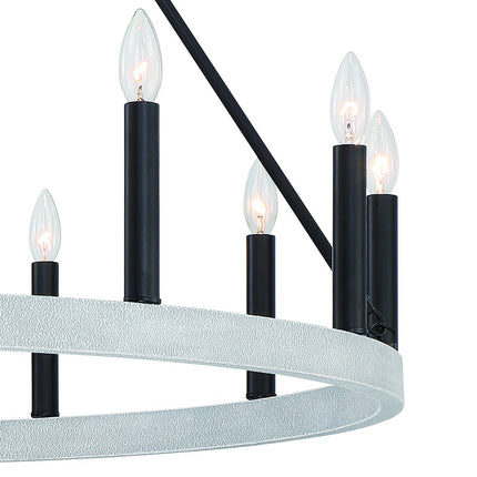 Black And White Candle Style Twelve Light Metal Dimmable Chandelier HomeRoots