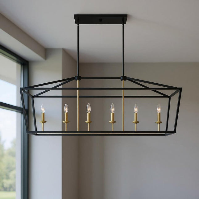 Black And Gold Candle Style Six Light Metal Dimmable Chandelier HomeRoots
