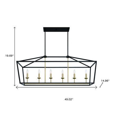 Black And Gold Candle Style Six Light Metal Dimmable Chandelier