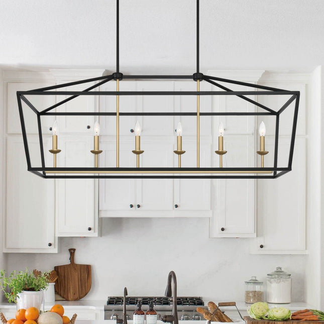 Black And Gold Candle Style Six Light Metal Dimmable Chandelier HomeRoots