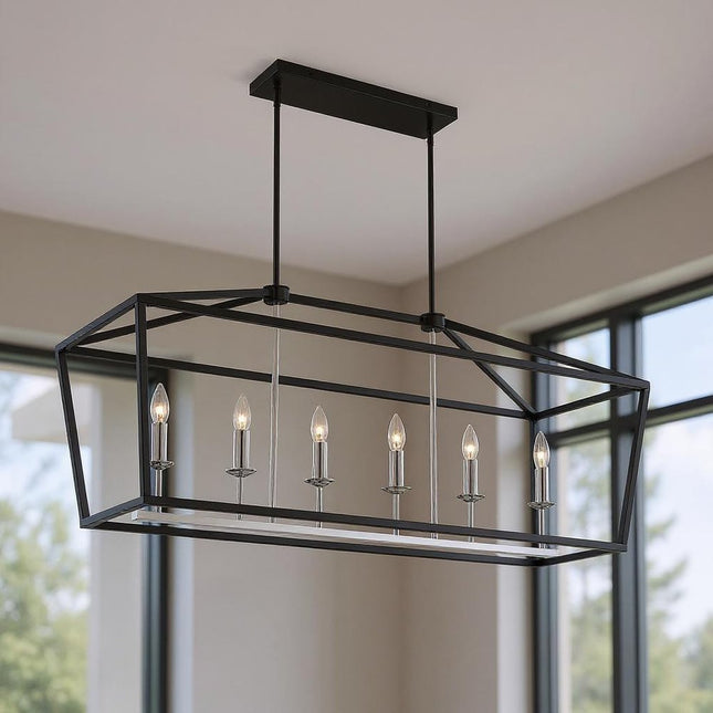 Black Candle Style Six Light Metal Dimmable Chandelier HomeRoots
