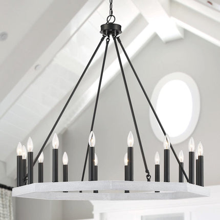 Black And White Candle Style Multi Light Metal Dimmable Chandelier HomeRoots