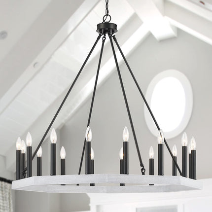 Black And White Candle Style Multi Light Metal Dimmable Chandelier