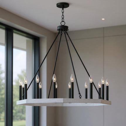 Black And White Candle Style Multi Light Metal Dimmable Chandelier HomeRoots