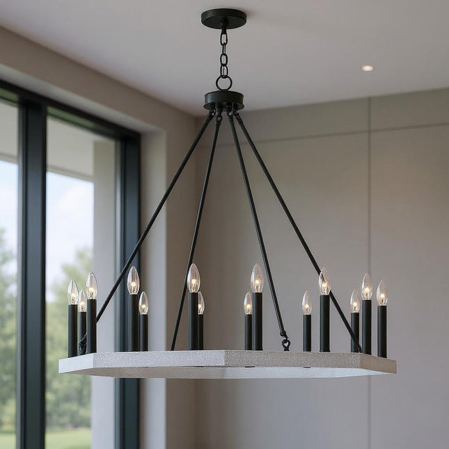 Black And White Candle Style Multi Light Metal Dimmable Chandelier HomeRoots