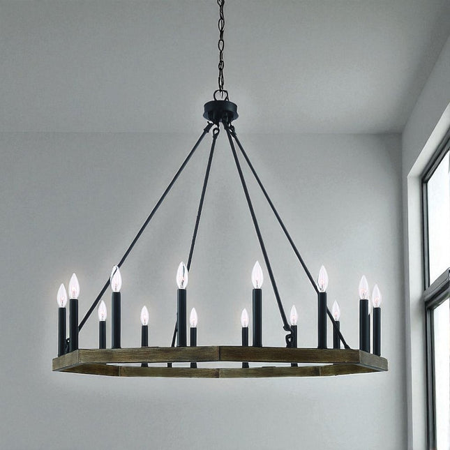Brown And Black Candle Style Multi Light Metal Dimmable Chandelier HomeRoots