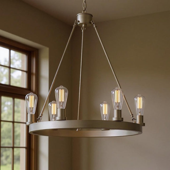 Silver Candle Style Six Light Metal Dimmable Chandelier HomeRoots