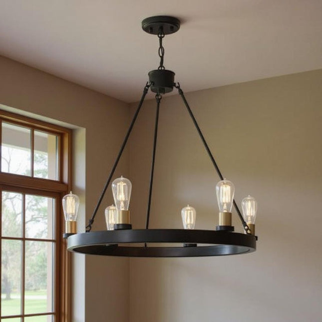 Black And Gold Candle Style Six Light Metal Dimmable Chandelier HomeRoots