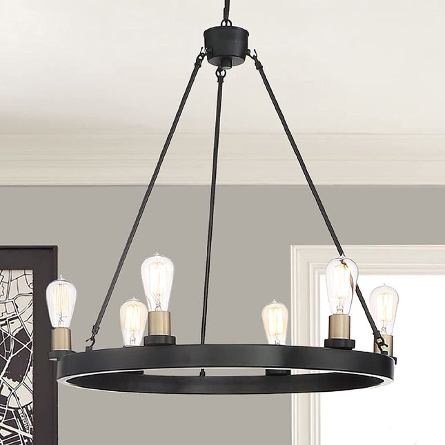 Black And Gold Candle Style Six Light Metal Dimmable Chandelier HomeRoots