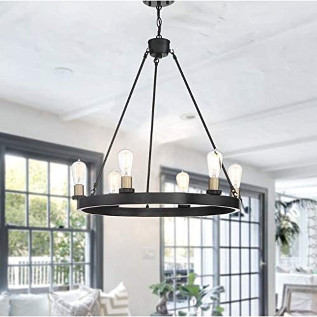 Black And Gold Candle Style Six Light Metal Dimmable Chandelier HomeRoots