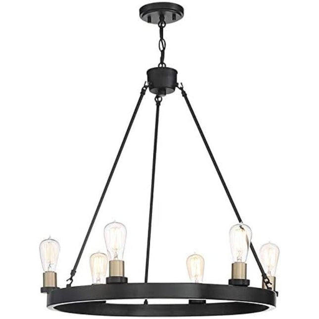 Black And Gold Candle Style Six Light Metal Dimmable Chandelier HomeRoots