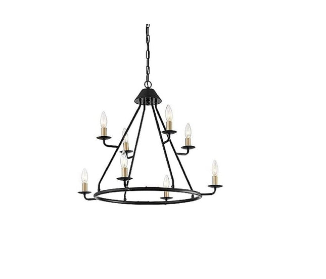 Black And Gold Candle Style Eight Light Metal Dimmable Chandelier HomeRoots