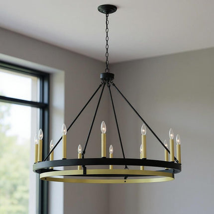 Black Candle Style Twelve Light Metal Dimmable Chandelier HomeRoots
