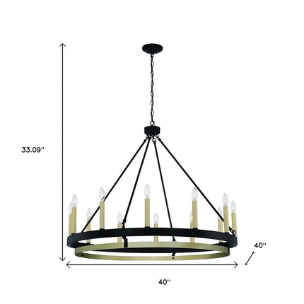 Black Candle Style Twelve Light Metal Dimmable Chandelier HomeRoots