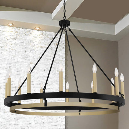 Black Candle Style Twelve Light Metal Dimmable Chandelier HomeRoots