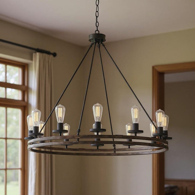 Brown And Black Candle Style Twelve Light Metal Dimmable Chandelier HomeRoots