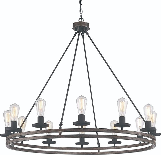 Brown And Black Candle Style Twelve Light Metal Dimmable Chandelier HomeRoots