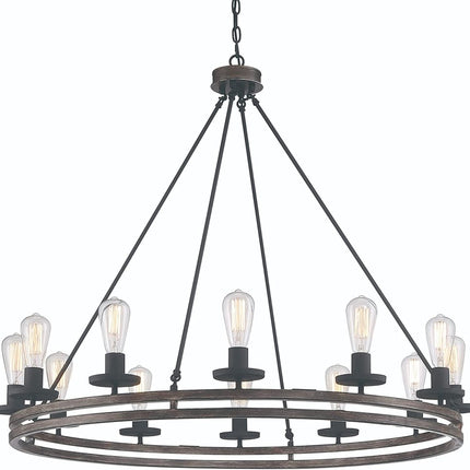 Brown And Black Candle Style Twelve Light Metal Dimmable Chandelier