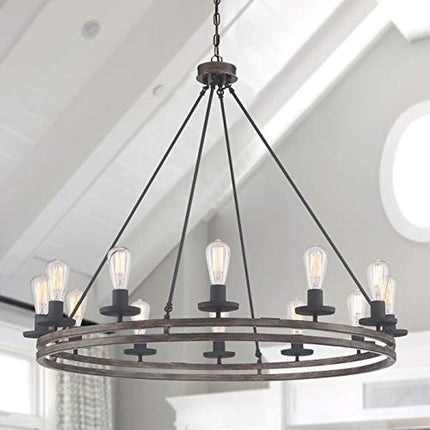 Brown And Black Candle Style Twelve Light Metal Dimmable Chandelier