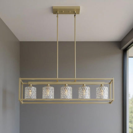 Silver Kitchen Island Five Light Metal Dimmable Chandelier With Clear Shades HomeRoots