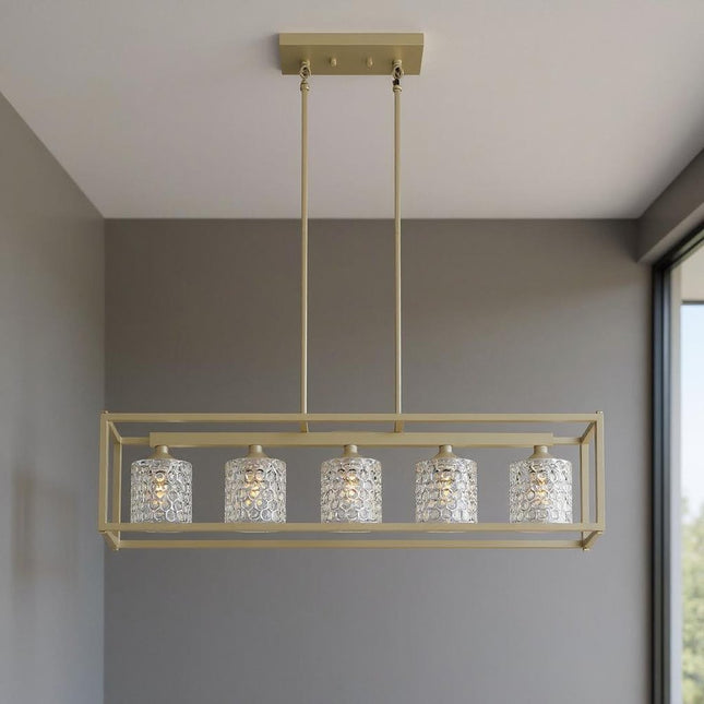 Silver Kitchen Island Five Light Metal Dimmable Chandelier With Clear Shades HomeRoots