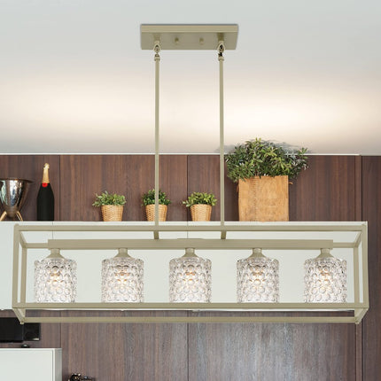 Silver Kitchen Island Five Light Metal Dimmable Chandelier With Clear Shades HomeRoots
