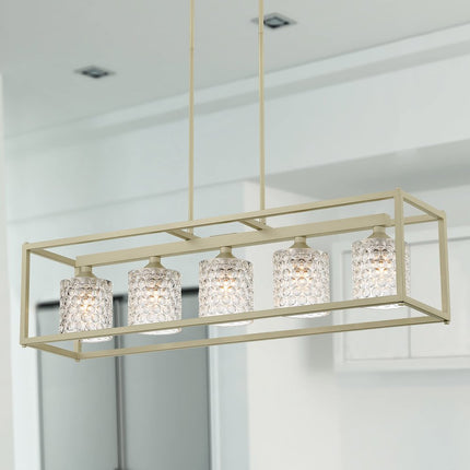Silver Kitchen Island Five Light Metal Dimmable Chandelier With Clear Shades HomeRoots