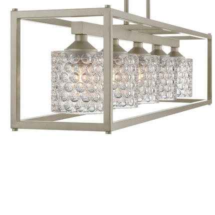 Silver Kitchen Island Five Light Metal Dimmable Chandelier With Clear Shades HomeRoots