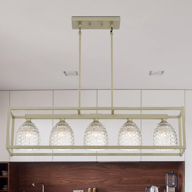 Clear Kitchen Island Five Light Metal Dimmable Chandelier With Clear Shades HomeRoots