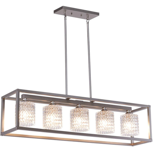 Clear Kitchen Island Five Light Metal Dimmable Chandelier With Clear Shades HomeRoots