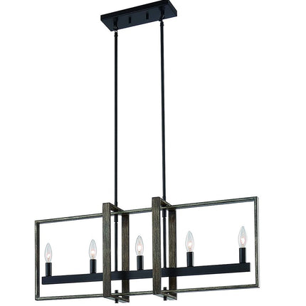 Brown And Black Kitchen Island Five Light Metal Dimmable Chandelier