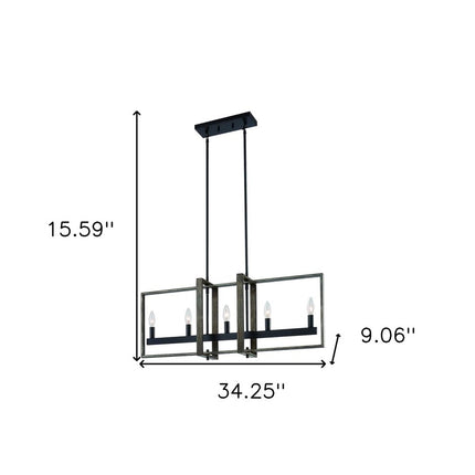 Brown And Black Kitchen Island Five Light Metal Dimmable Chandelier