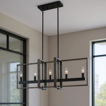 Brown And Black Kitchen Island Five Light Metal Dimmable Chandelier HomeRoots