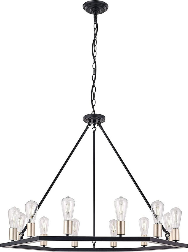 Black And Gold Candle Style Twelve Light Metal Dimmable Chandelier HomeRoots