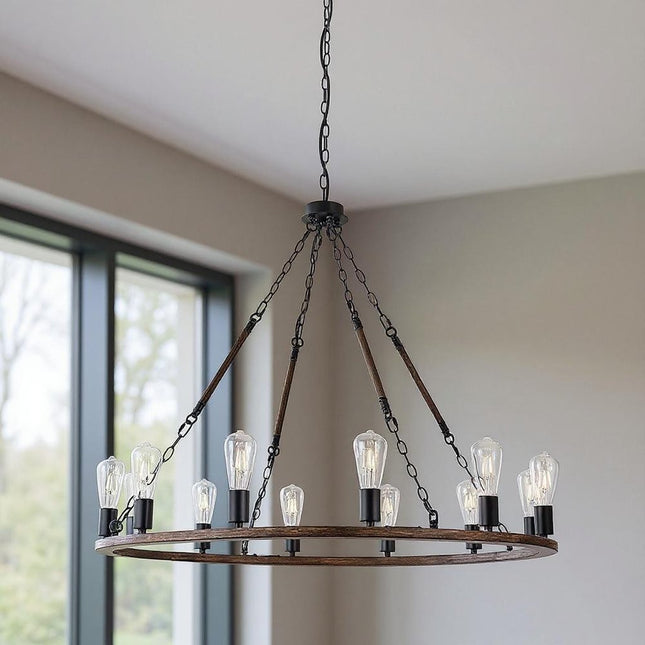 Brown And Black Candle Style Twelve Light Metal Dimmable Chandelier HomeRoots