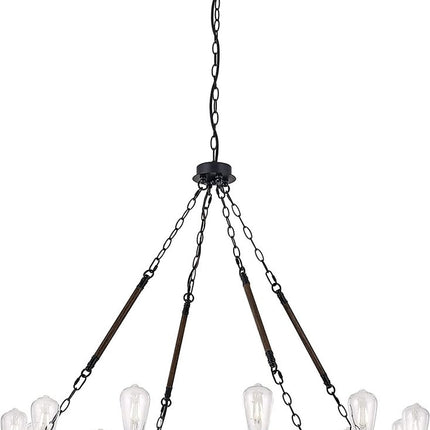 Brown And Black Candle Style Twelve Light Metal Dimmable Chandelier