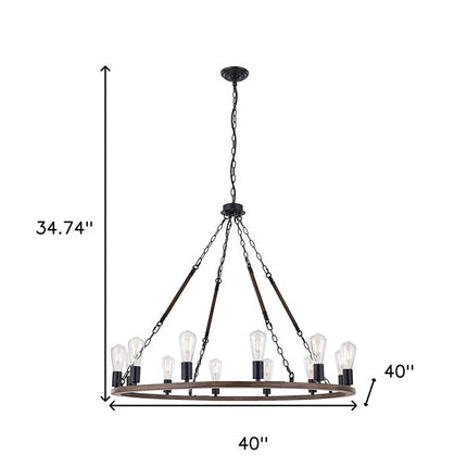 Brown And Black Candle Style Twelve Light Metal Dimmable Chandelier