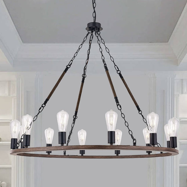 Brown And Black Candle Style Twelve Light Metal Dimmable Chandelier HomeRoots