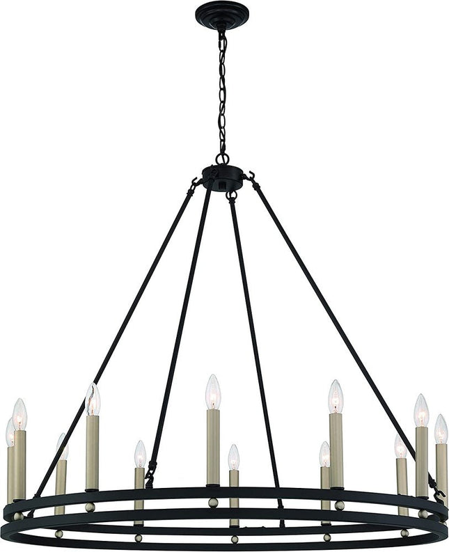 Black And Gold Candle Style Twelve Light Metal Dimmable Chandelier HomeRoots