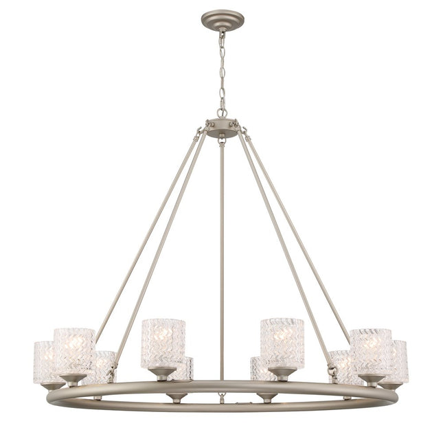 Silver Shaded Ten Light Metal Dimmable Chandelier With White Shades HomeRoots