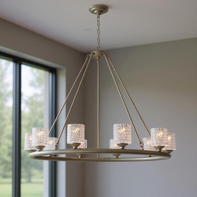 Silver Shaded Ten Light Metal Dimmable Chandelier With White Shades HomeRoots