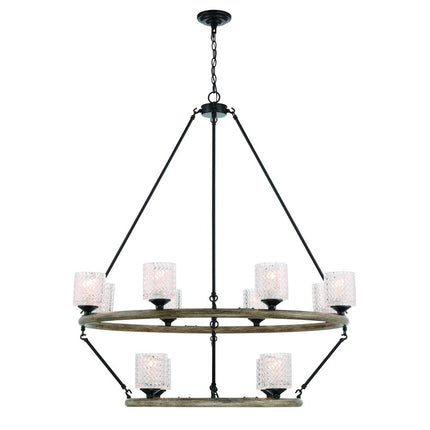 Black Candle Style Twelve Light Metal Dimmable Chandelier With White Shades