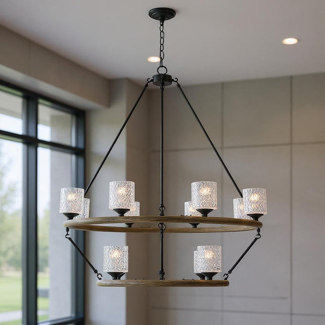 Black Candle Style Twelve Light Metal Dimmable Chandelier With White Shades HomeRoots