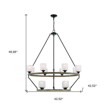 Black Candle Style Twelve Light Metal Dimmable Chandelier With White Shades