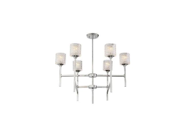 Silver Candle Style Six Light Metal Dimmable Chandelier With Clear Shades HomeRoots