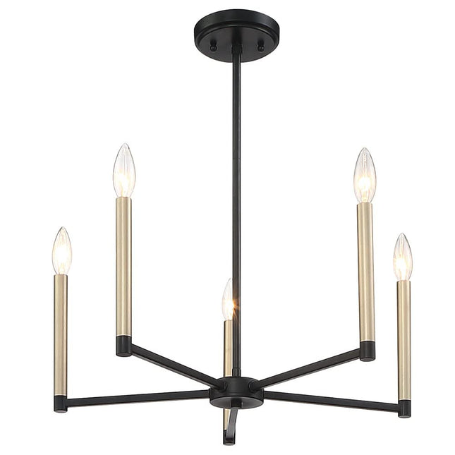 Black And Gold Candle Style Five Light Metal Dimmable Chandelier HomeRoots
