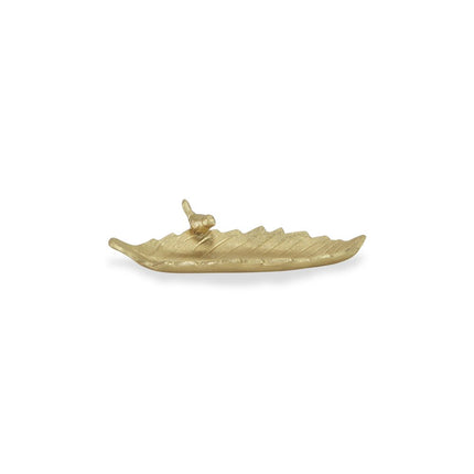 10" Gold Cast Iron Leaf Vanity Tray
