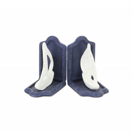 Set of Two 5" Blue And White Cast Iron Sailboat Decorative Bookends HomeRoots